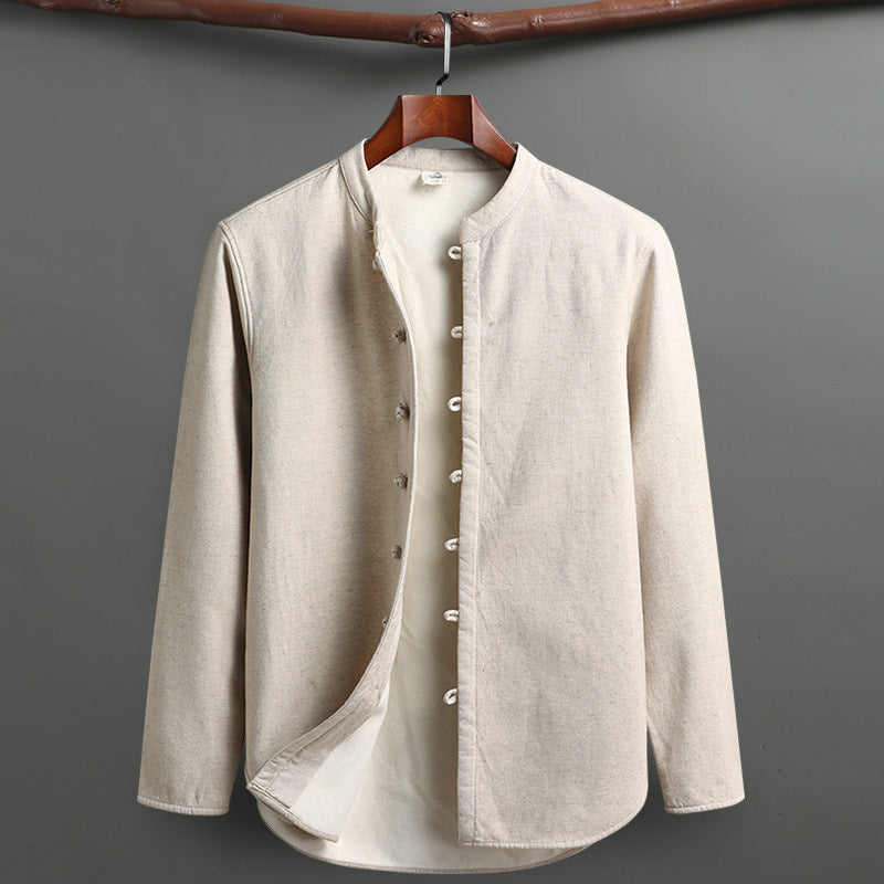 Tang Suit Outfit Chinese Retro Buckle Stand Collar Long Sleeve Cotton Linen Undershirt Coat