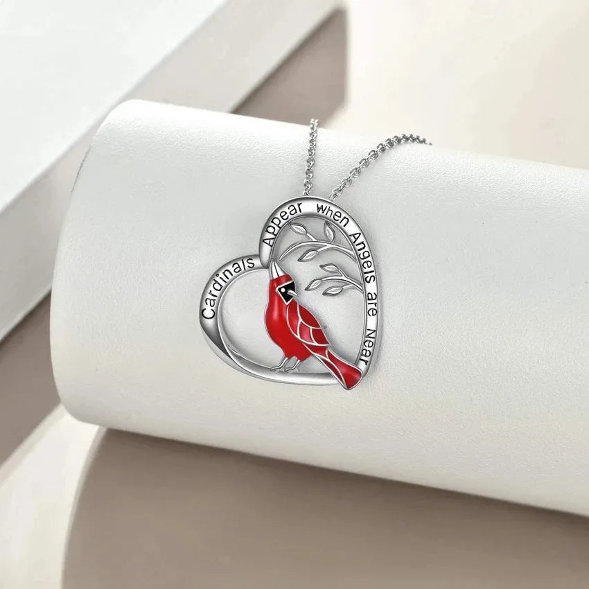Angels Appear Cardinal Necklace - Memorial Heart Pendant with Gift Card | Valentine's Day Gift