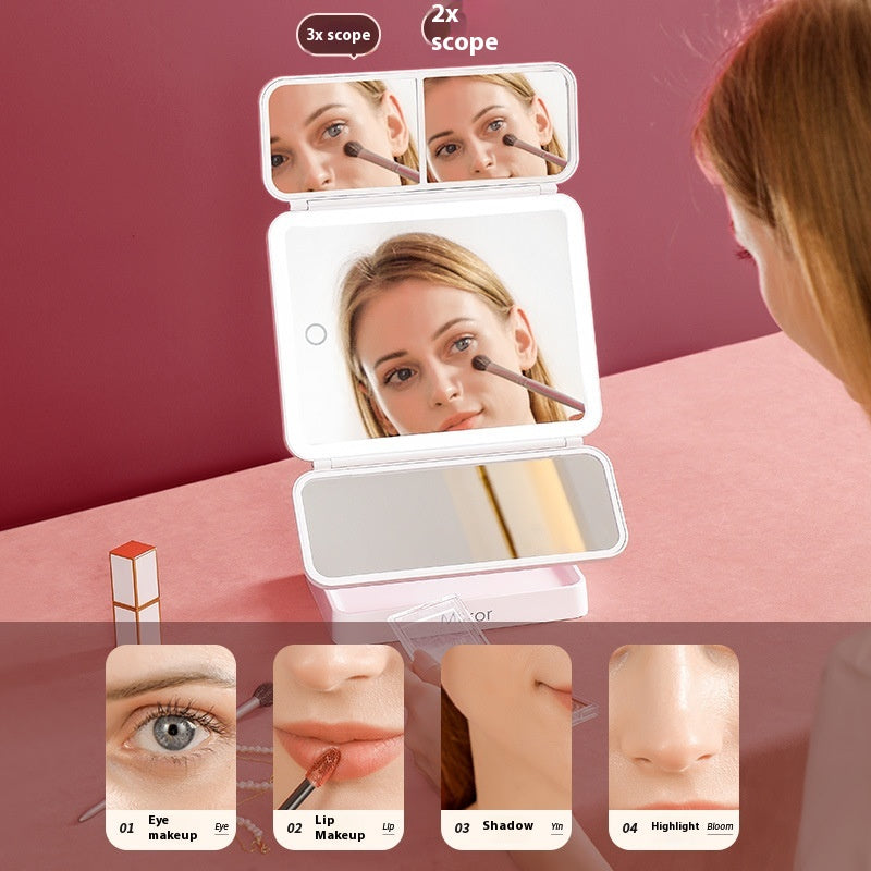 Desktop Three-Fold LED Makeup Mirror with Light