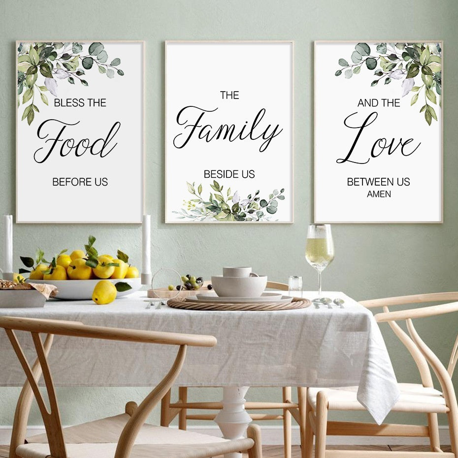 Minimalist Wall Art Set of 3 - Family Food Love Quotes | Botanical Prints