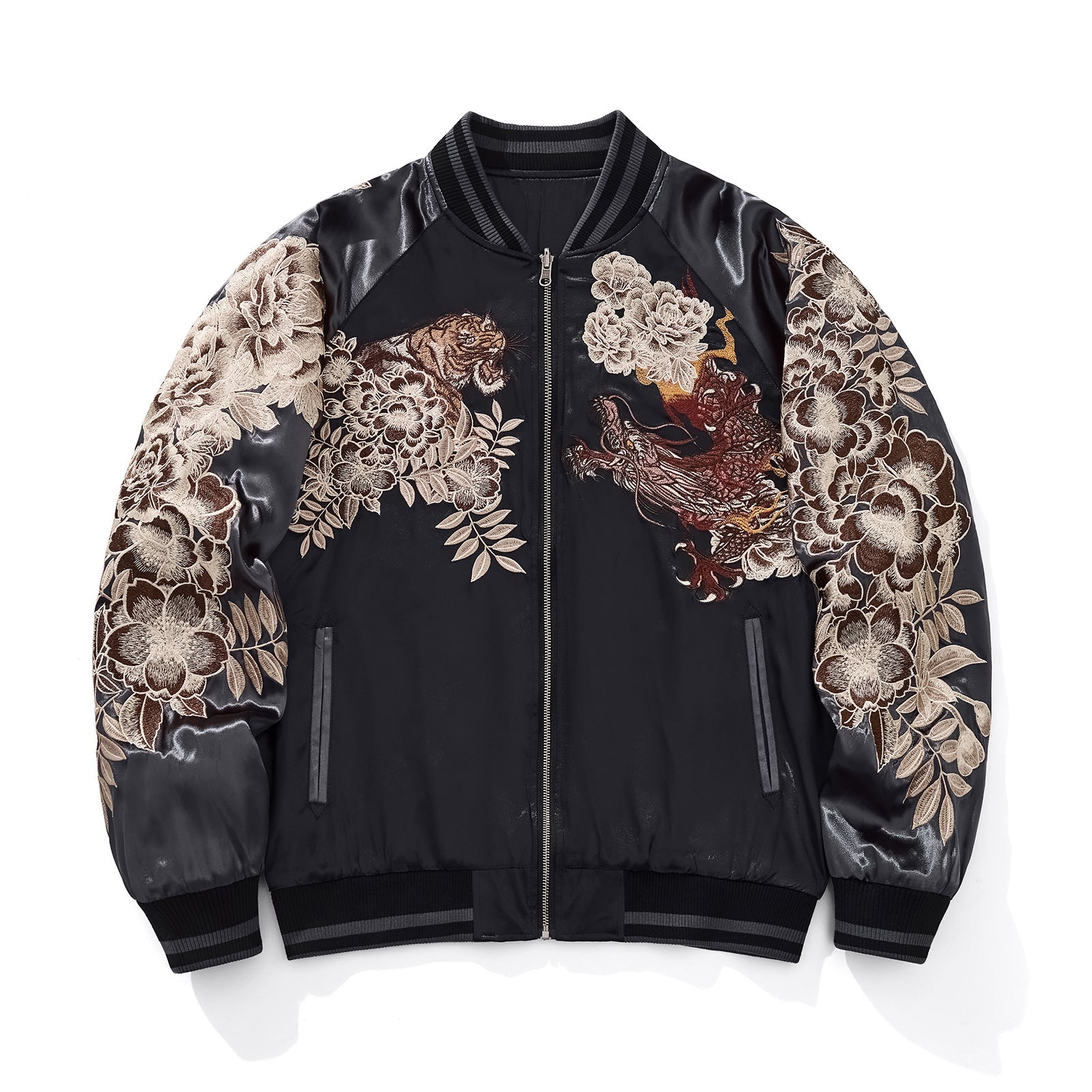 Mens Loose Fit Polyester Embroidered Chinese Style Jacket
