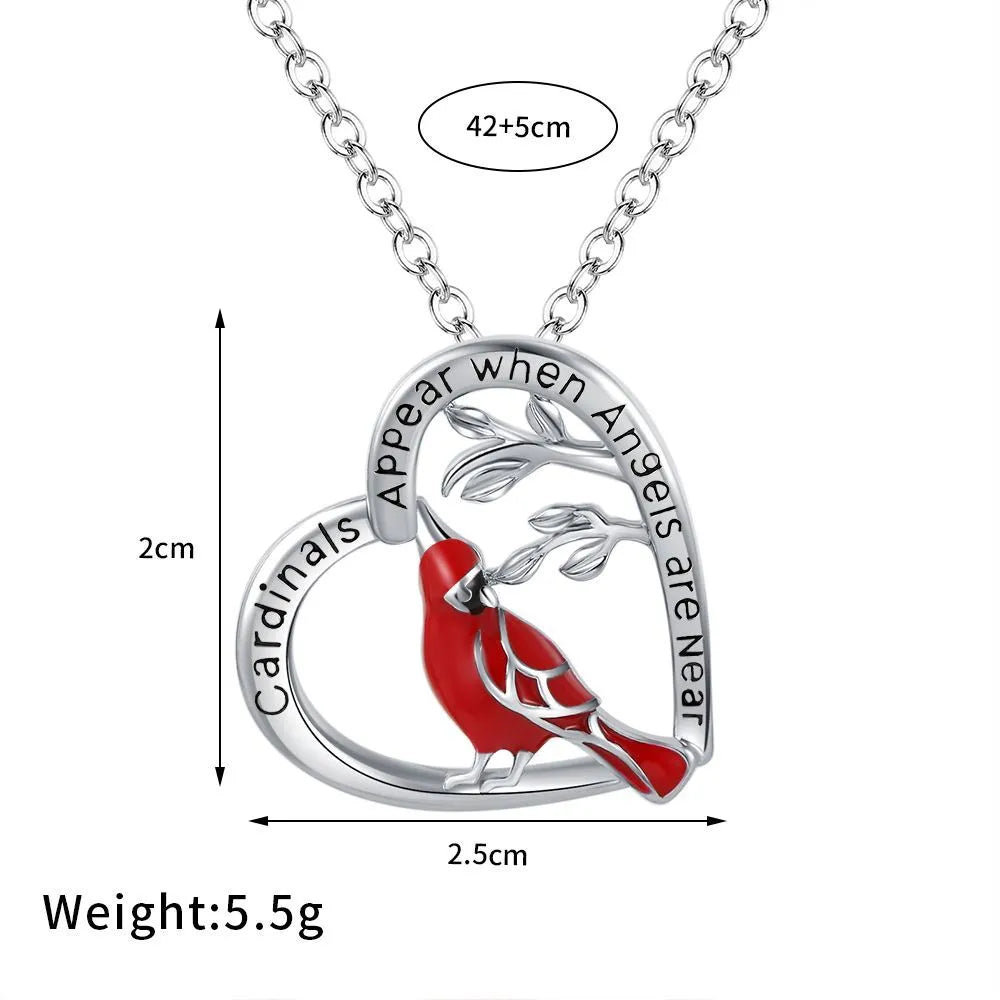 Angels Appear Cardinal Necklace - Memorial Heart Pendant with Gift Card | Valentine's Day Gift