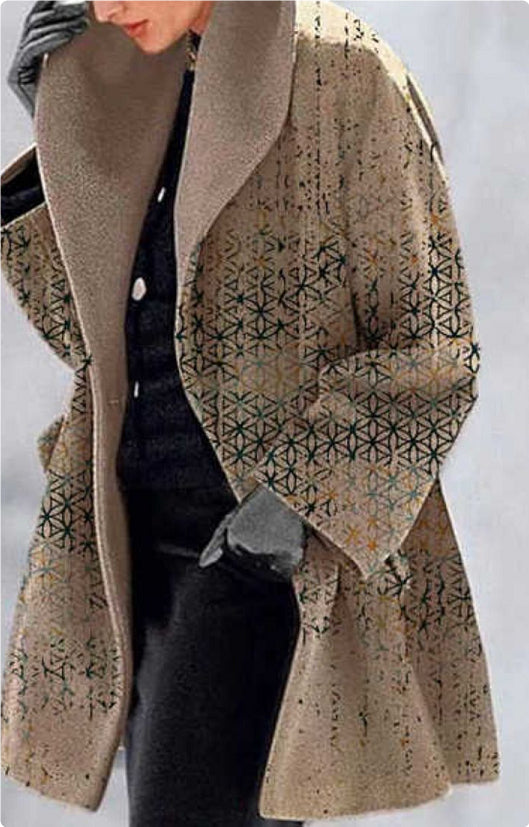 Fashion Retro Women's Lapel Print Wool Jacket