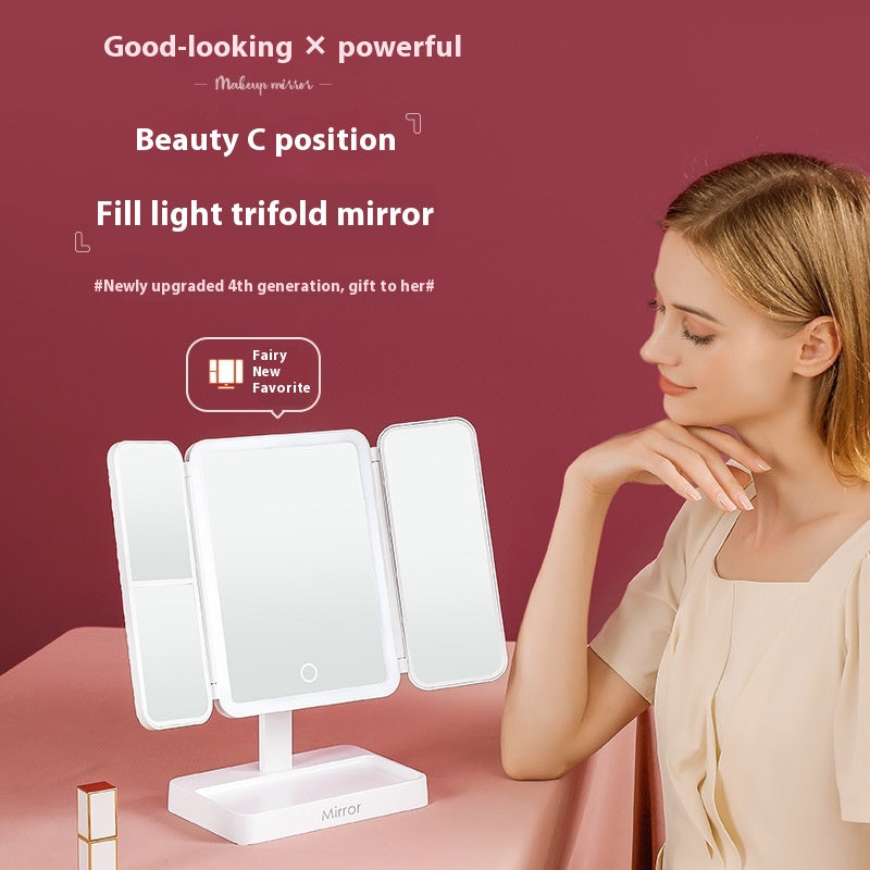 Desktop Three-Fold LED Makeup Mirror with Light