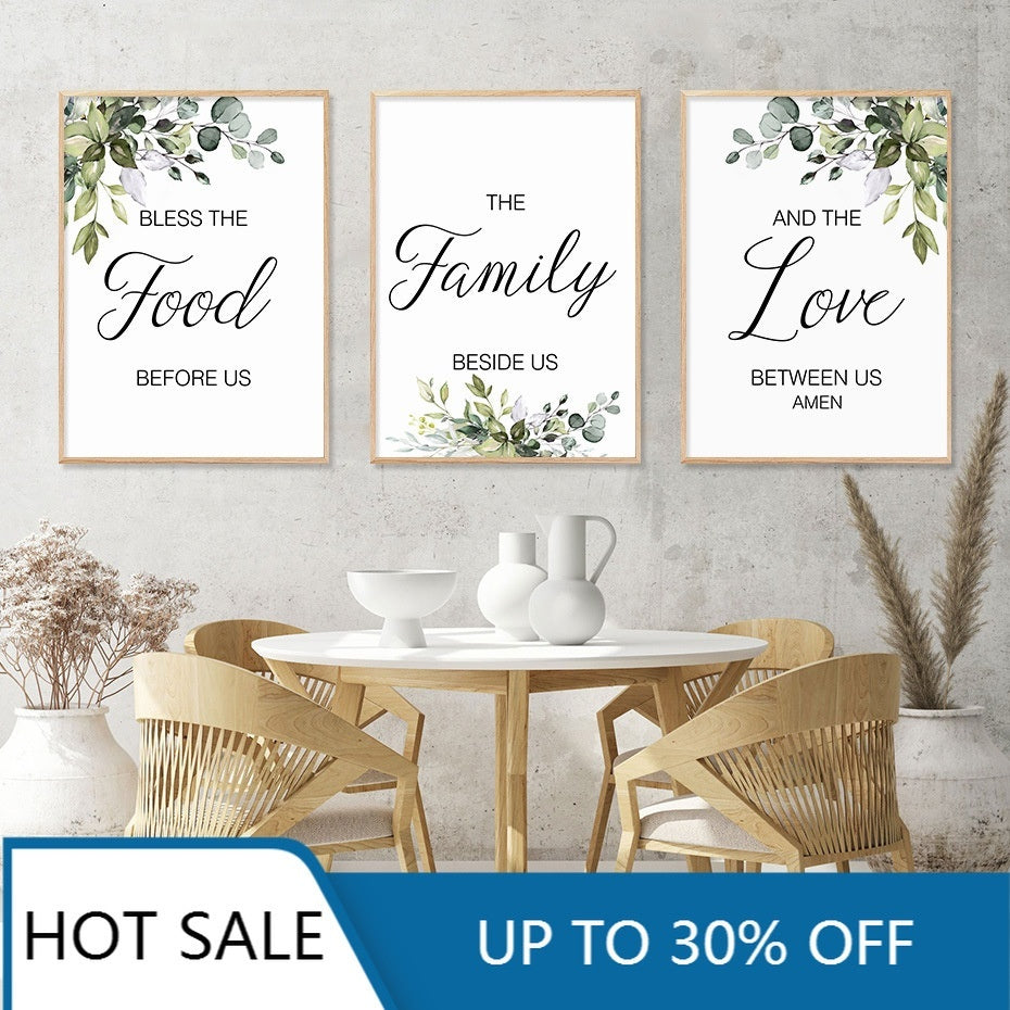 Minimalist Wall Art Set of 3 - Family Food Love Quotes | Botanical Prints