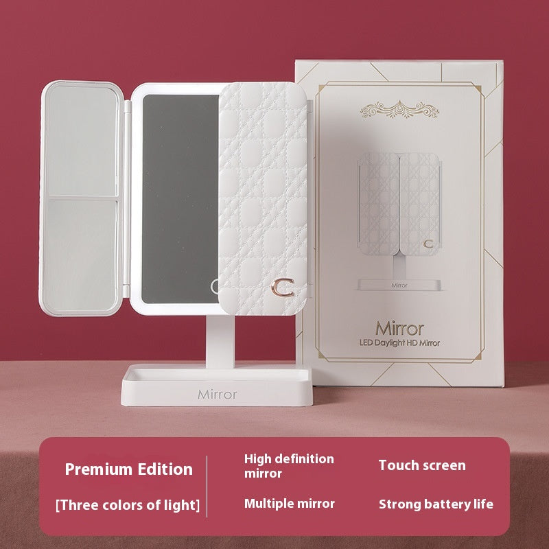 Desktop Three-Fold LED Makeup Mirror with Light