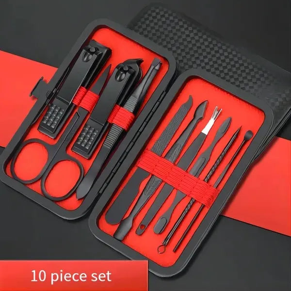 Set Profesional Unghii Bărbați 10 Piese - Kit Premium Manichiură cu Travel Case