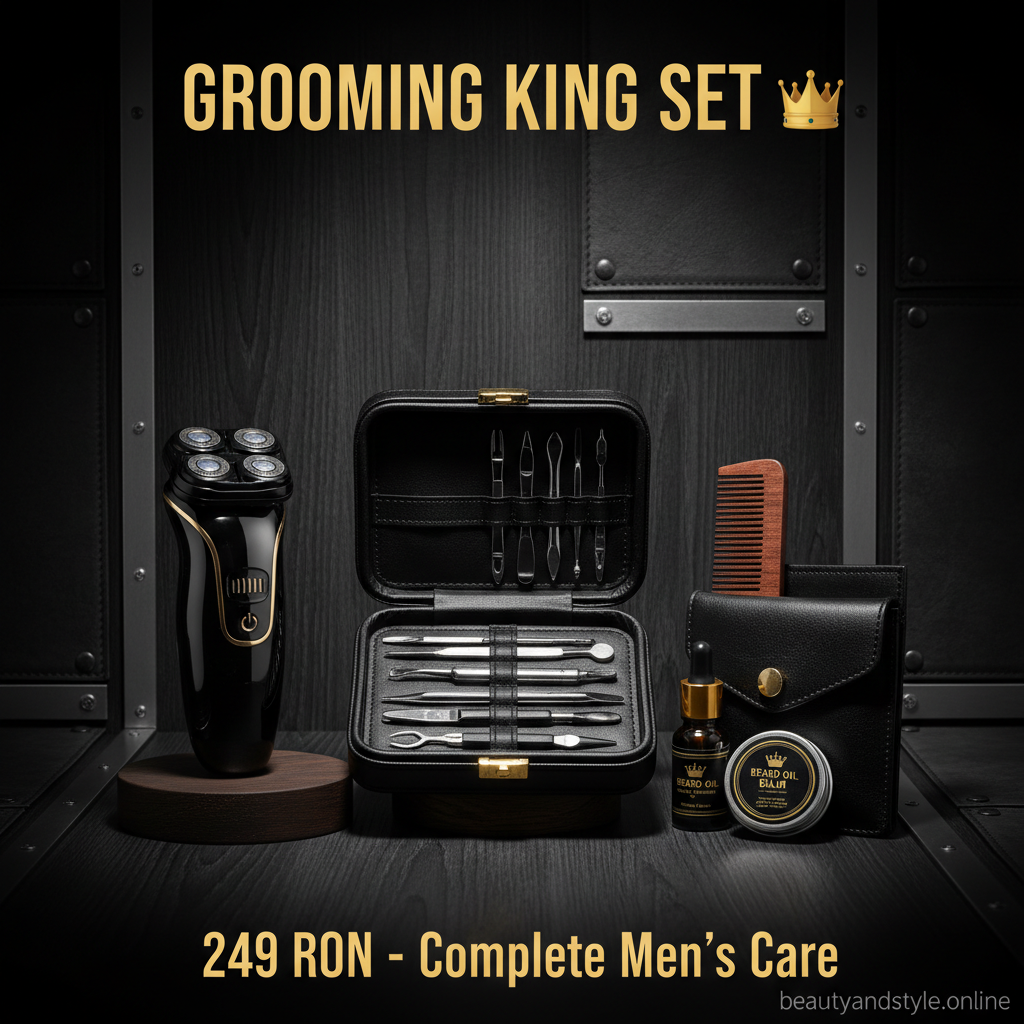 👑 GROOMING KING SET - Kit Complet Îngrijire Bărbați | Barbă + Ras + Manichiură Premium