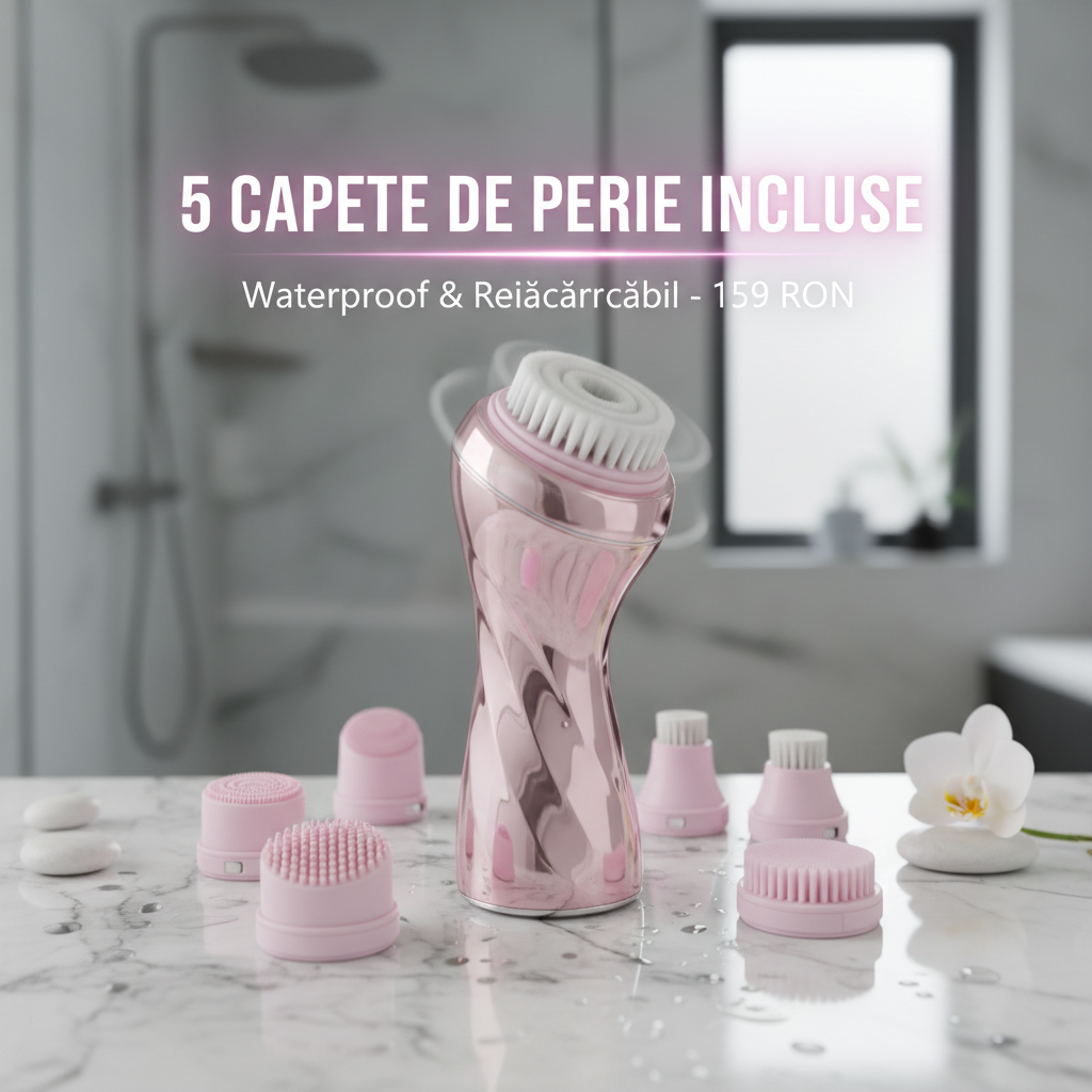 Waterproof Facial Cleansing Brush cu 5 capete de perie interschimbabile - dispozitiv electric de curățare facială