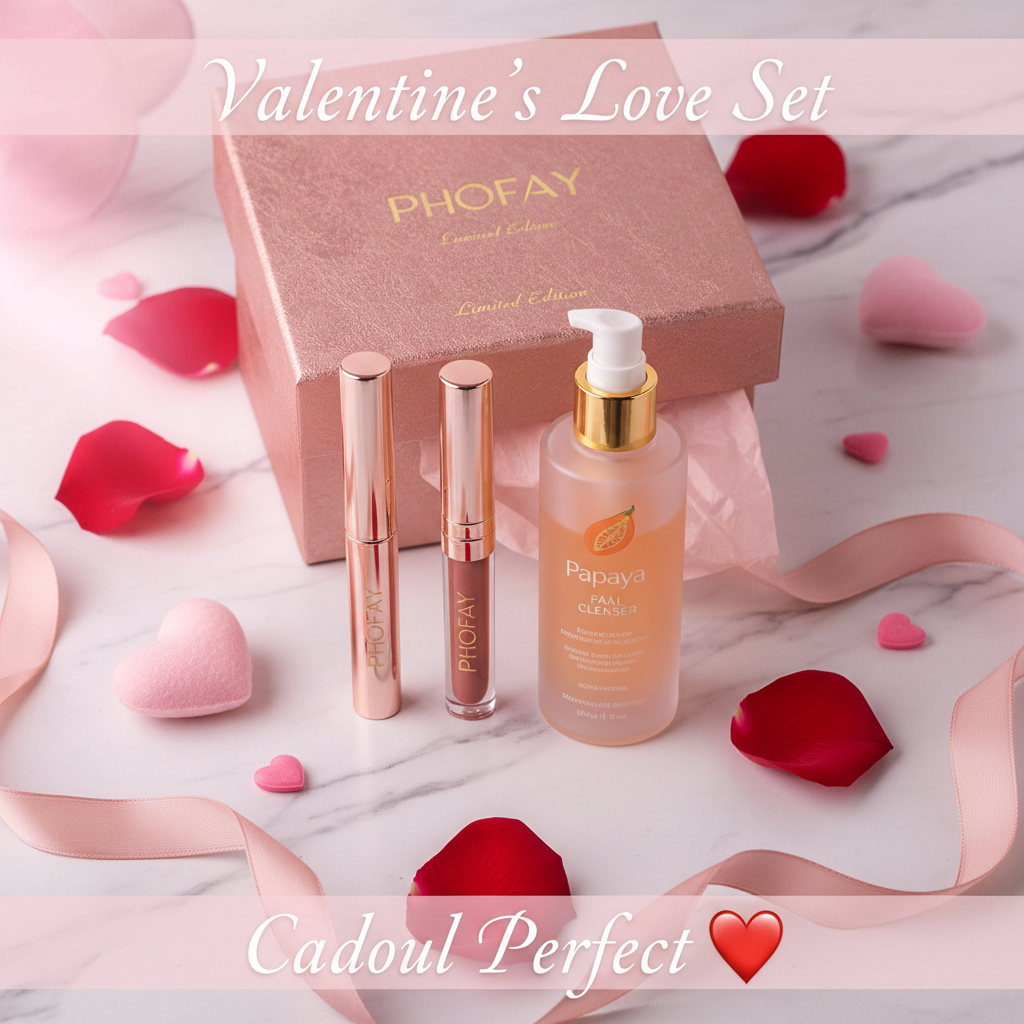 Valentine's Day Love Set - Lip Liner, Lip Gloss și Papaya Cleanser - Cadoul romantic perfect pentru Valentine's Day