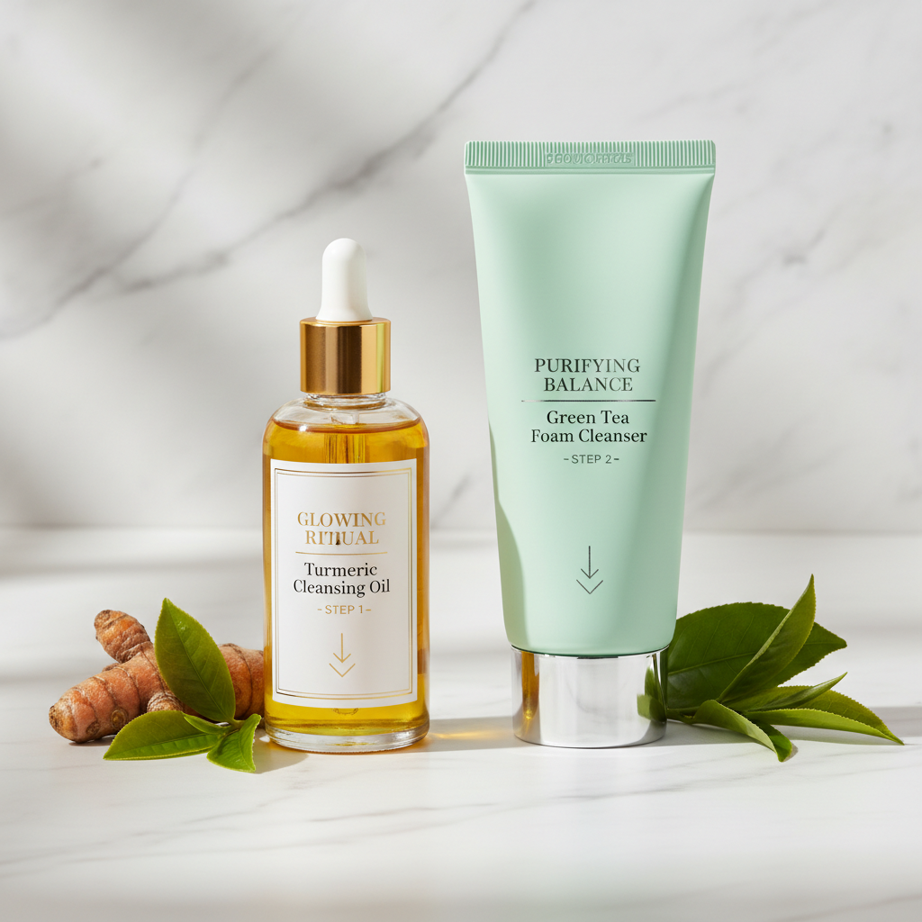 BUNDLE: K-Beauty Double Cleansing Duo - Turmeric Oil + Foam Cleanser | Rutină Completă Step 1 & 2