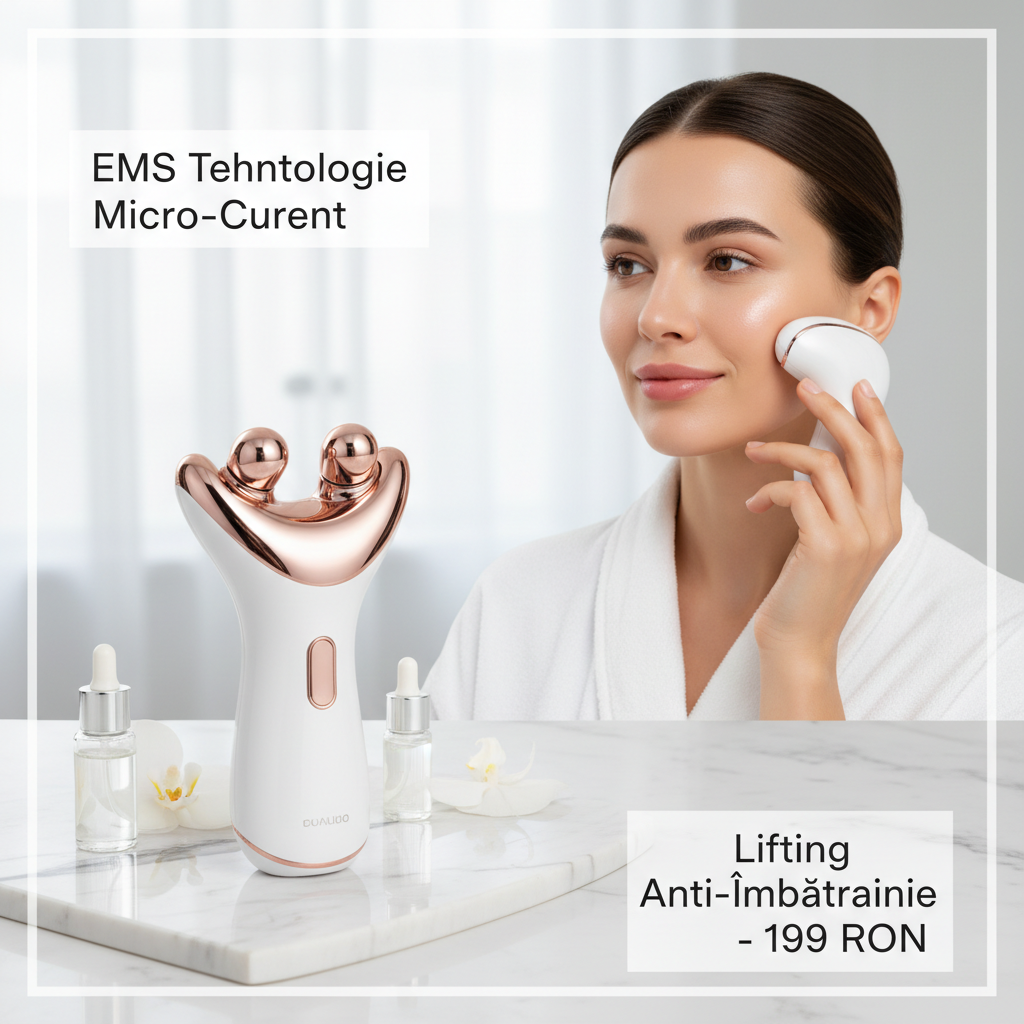 EMS Micro-Current Face Massager - dispozitiv anti-aging cu tehnologie micro-curenți pentru lifting facial și reducere riduri