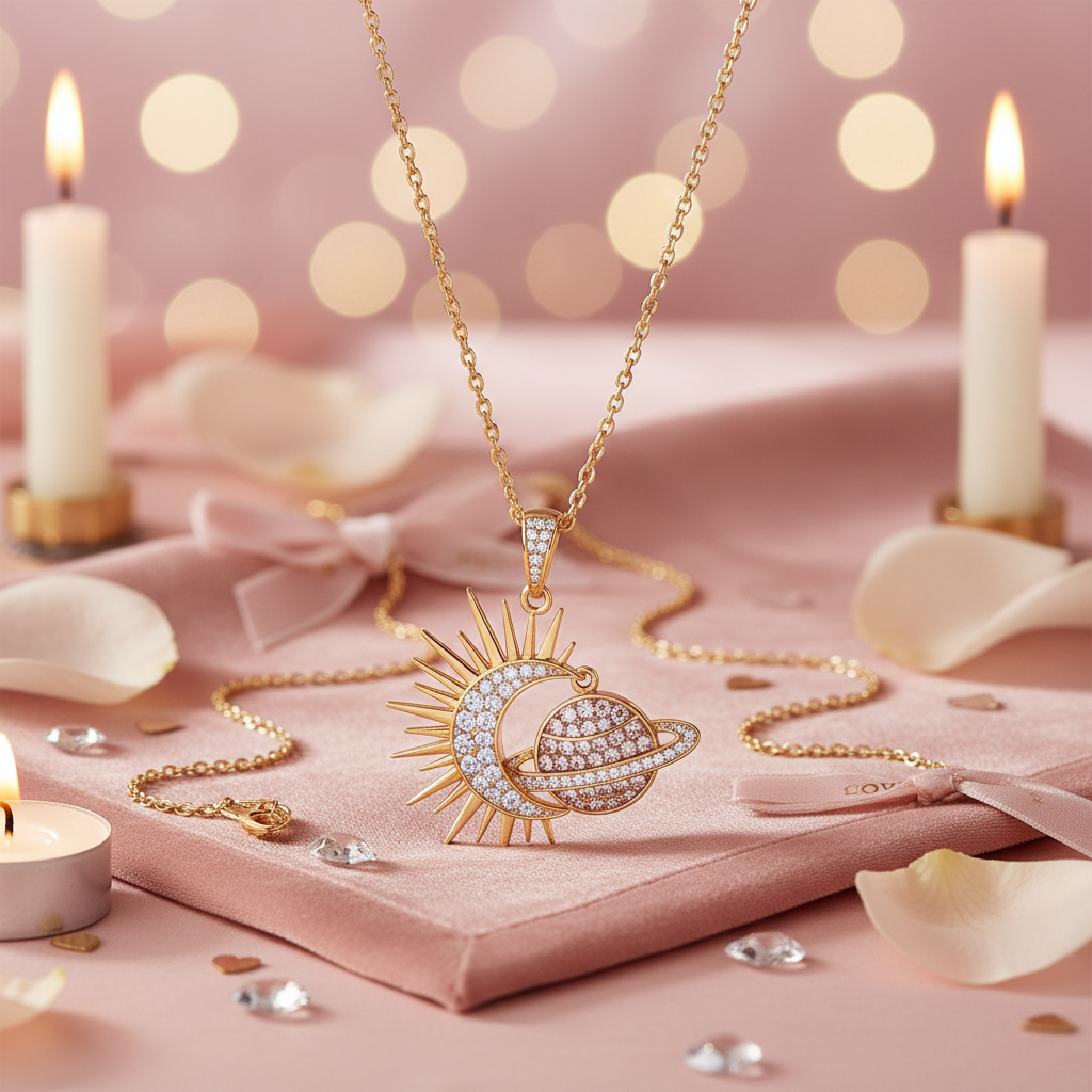Colier Celestial Soare Lună Planete - Bijuterie Romantică Valentine's Day