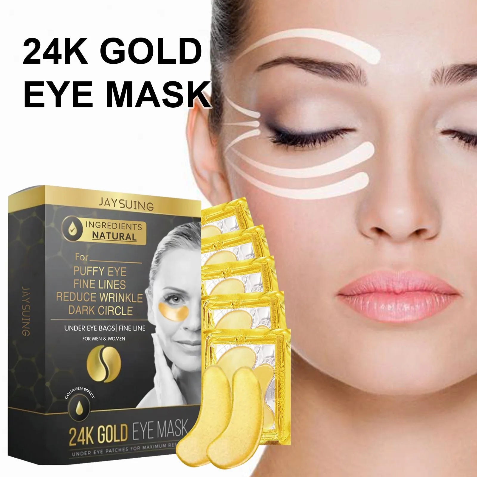 24K Gold Eye Mask - Patch-uri Anti-Rid pentru Ochi | Hidratare & Lifting