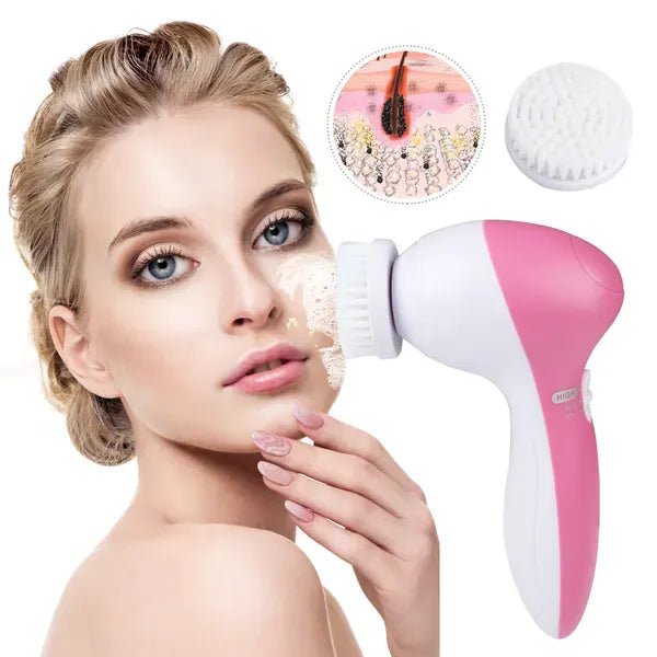 Waterproof Facial Cleansing Brush - 5 Brush Heads | Electric Spin Scrubber for Deep Pore Cleansing